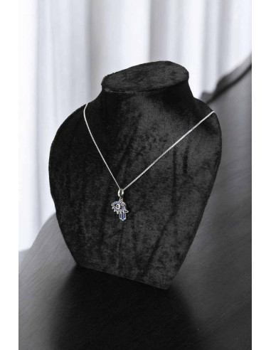 Collier en argent 925 à main de Fatma bleue et...
