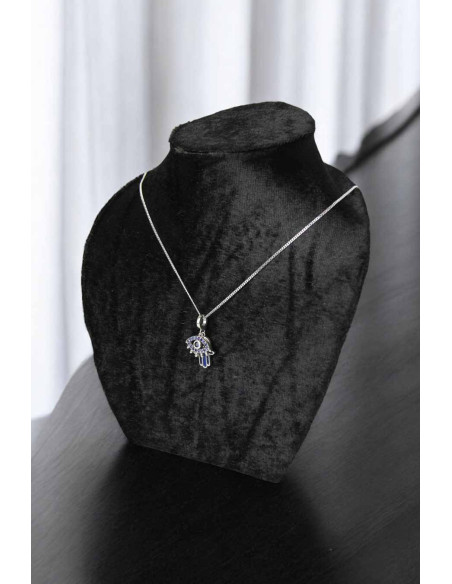 925 silver necklace with blue Hand of Fatima and sun