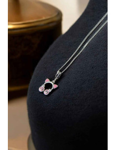 Collier en argent 925 à chat rose