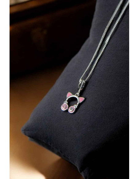 Collier en argent 925 à chat rose