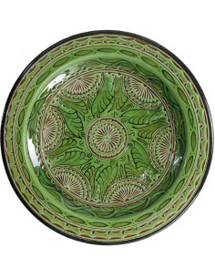 Assiette marocaine verte à fleurs gravées, 16 po, GT