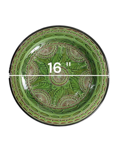 Assiette marocaine verte motif 2 16 pouces GT