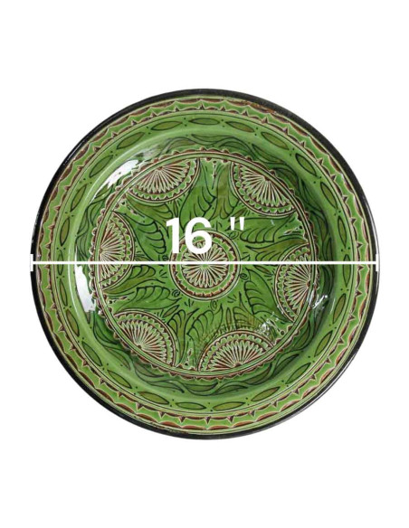 Assiette marocaine verte motif 2 16 pouces GT