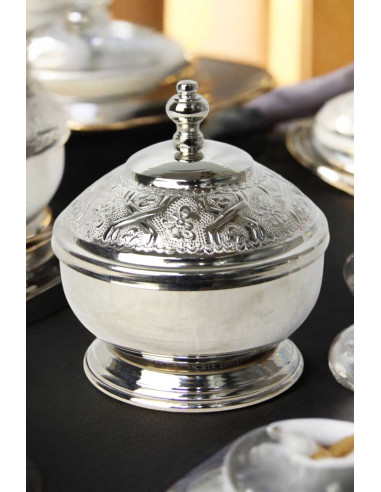 Moroccan Silver-Plated Copper Sugar Bowl – Large