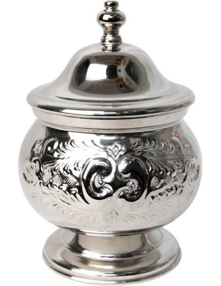 Sucrier marocain en cuivre argenté – Haut, 15 cm