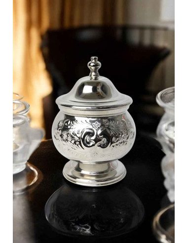 Sucrier marocain en cuivre argenté – Haut, 15 cm