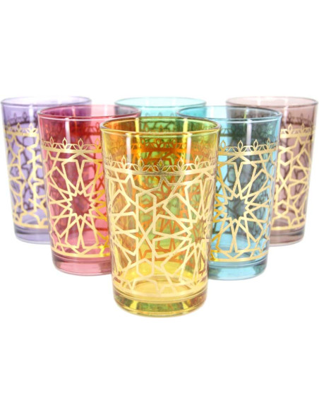 6 Berber Moroccan Tea Glasses – Gold Arabesques