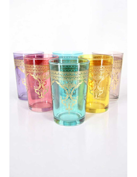 6 Berber Moroccan Tea Glasses – Gold Band