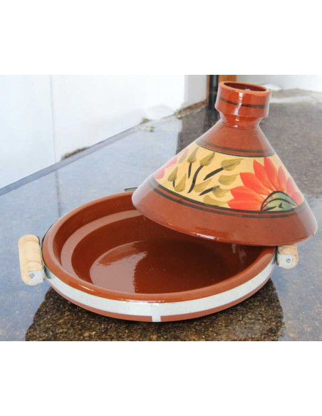 Hand-Painted Moroccan Clay Tagine 28 cm (11 in) – Serves 2 to 3, Coral Flowers
