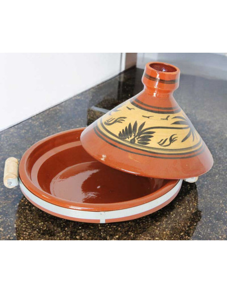 Hand-Painted Moroccan Clay Tagine 30 cm (12 in) – Serves 4 to 6, Black Foliage