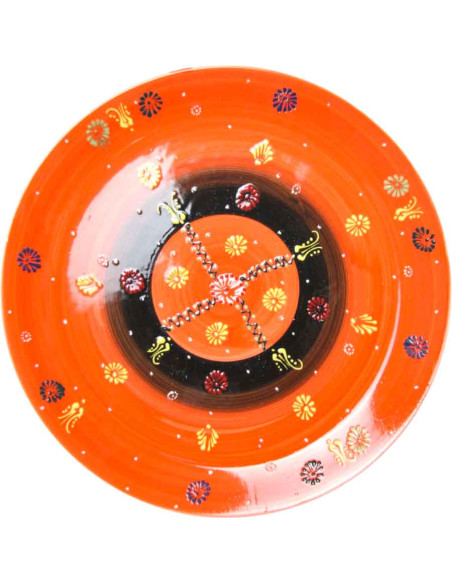 Service apéritif en céramique orange vif à fleurs jaunes