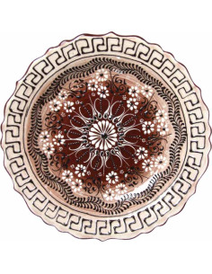 Assiette turque blanche à mandala brun et frise grecque
