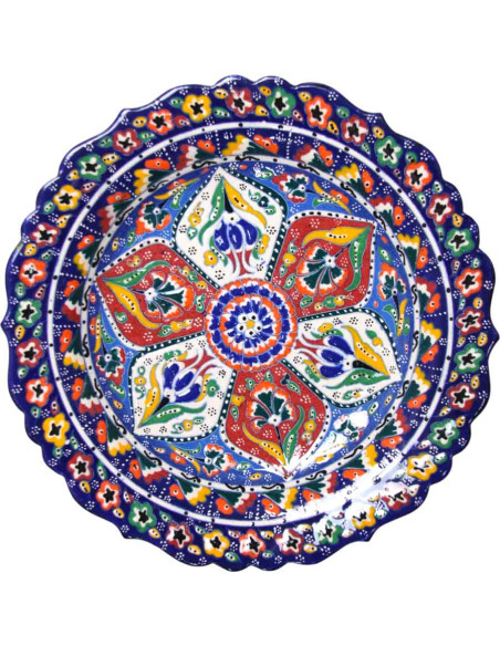 Assiette turque bleue à étoile multicolore en relief