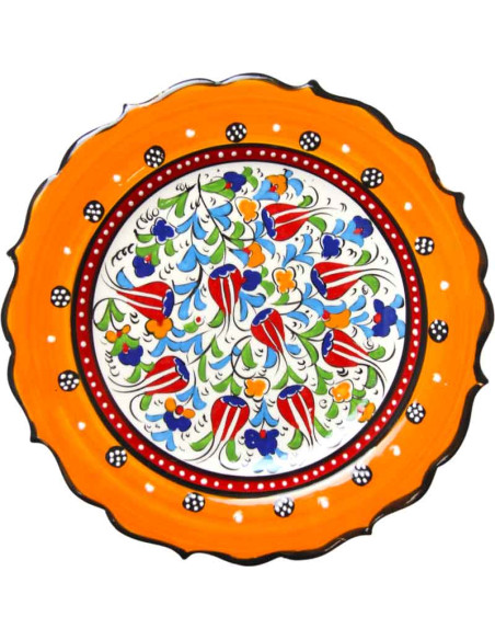 10 in scalloped Turkish plate, orange with tulips