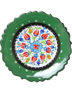 10 in scalloped Turkish plate, green with tulips