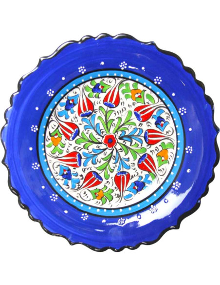 10 in scalloped Turkish plate, royal blue with tulips