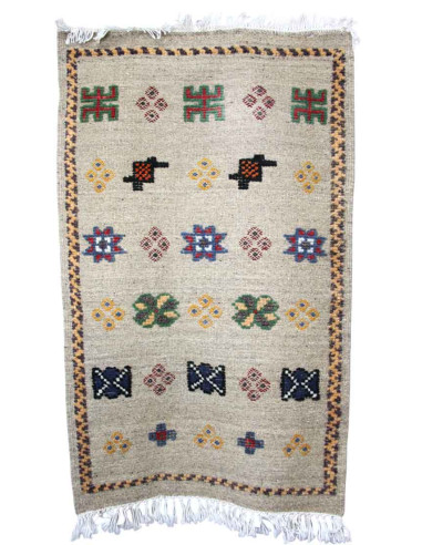 Wool rug in grey with blue and green Berber...