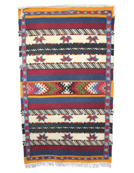 Wool rug with multicolour stripes and diamonds, 25.5 x 43 in