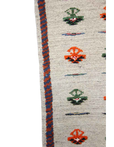 Tapis en laine gris à motifs floraux orange et...