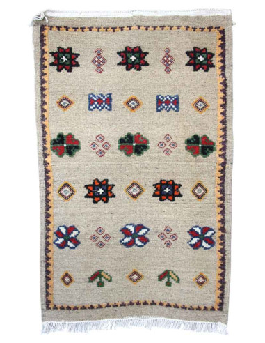 Wool rug in grey with stars and Berber motifs,...