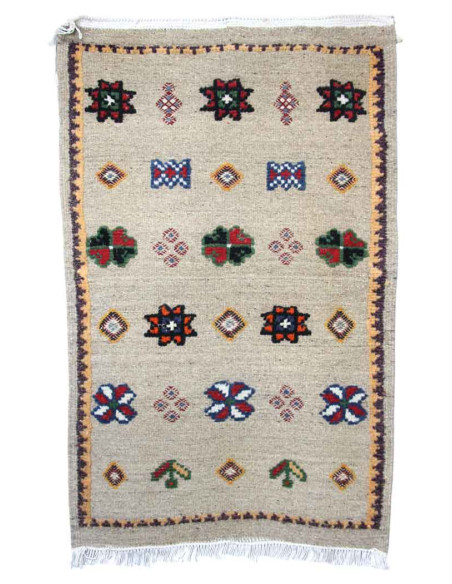 Tapis en laine gris à étoiles et motifs berbères, 24,5 x 41 po