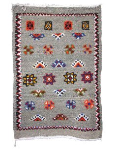 Tapis en laine gris à bordure dentelée et motifs...