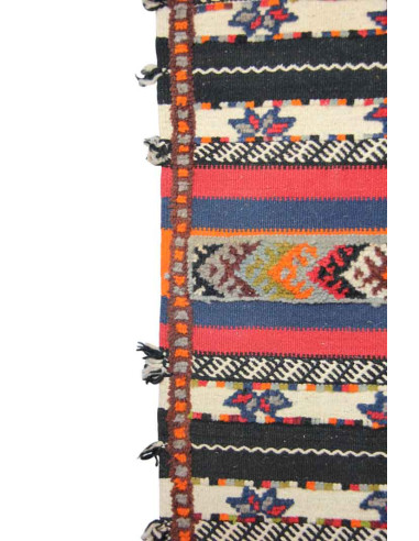 Wool rug with multicolour stripes and pompoms,...