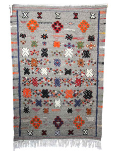 Tapis en laine gris à motifs berbères orange et noirs, 40...