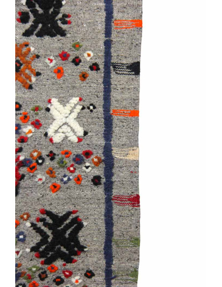 Wool rug in grey with orange and black Berber motifs, 40 x 58 in