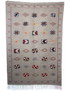 Wool rug in grey with rows of Berber motifs, 40 x 58 in