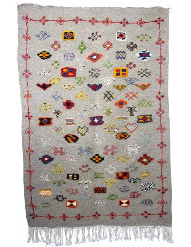 Wool rug in grey with multicolour Berber...