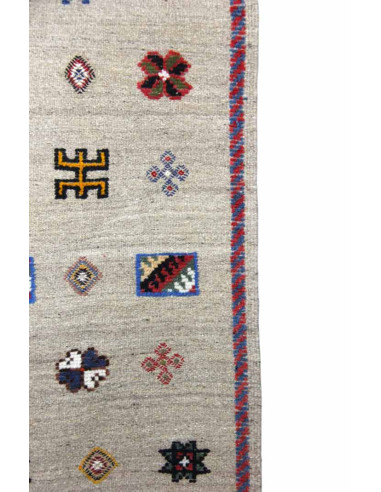 Tapis en laine gris à bordure violette et...