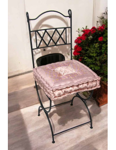 Wrought iron chair with powder pink cushion 2