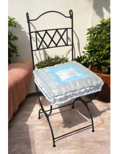 Wrought iron chair with white and sky blue cushion 2