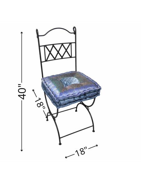 Wrought iron chair with lavender blue cushion