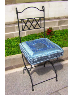 Wrought iron chair with sky blue cushion 2
