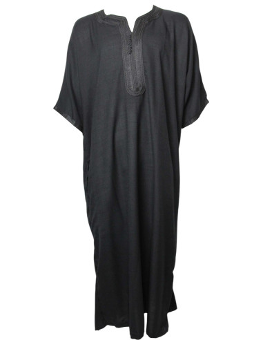 Djellaba pour homme à manches courtes, noire unie