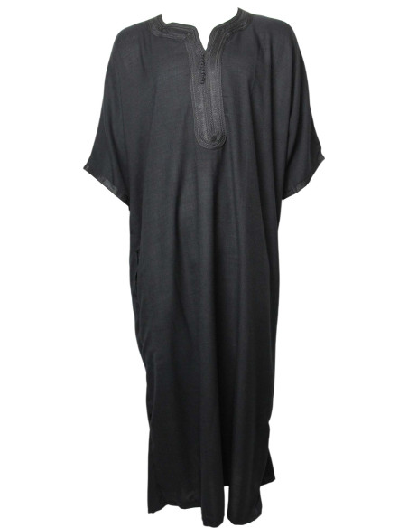 Men's short-sleeve djellaba, plain black