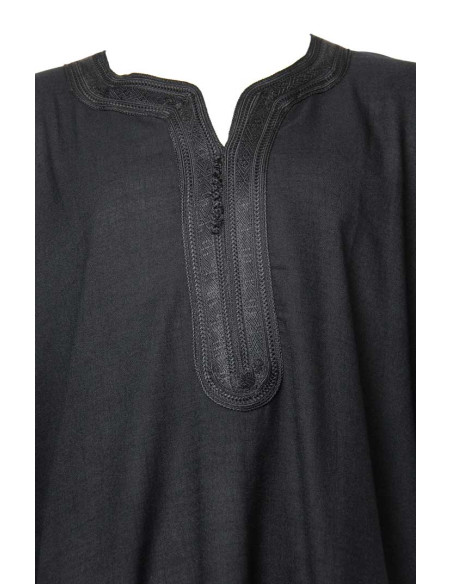 Men's short-sleeve djellaba, plain black