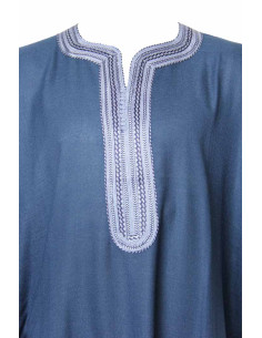 Djellaba pour homme bleu jean à galon blanc 2