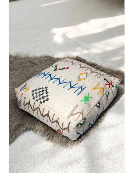 White wool floor cushion with Berber patterns
