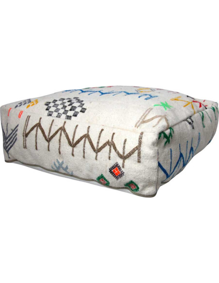 White wool floor cushion with Berber patterns