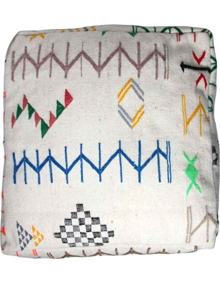 Coussin de sol en laine blanc à motifs berbères