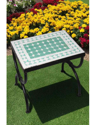 White and Green Zellige Moroccan Table, 3 Sizes