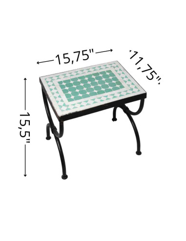 White and Green Zellige Moroccan Table, 3 Sizes
