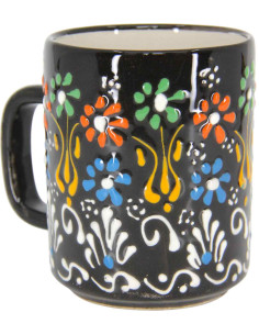 Black Turkish mug with raised flowers