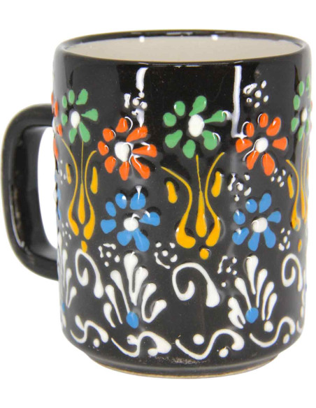 Black Turkish mug with raised flowers