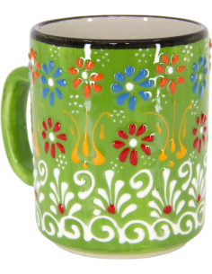 Green Turkish mug with raised flowers