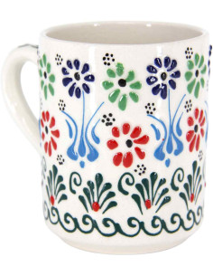 Tasse turque blanche à fleurs bleues et vertes