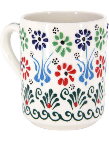 Tasse turque blanche à fleurs bleues et vertes